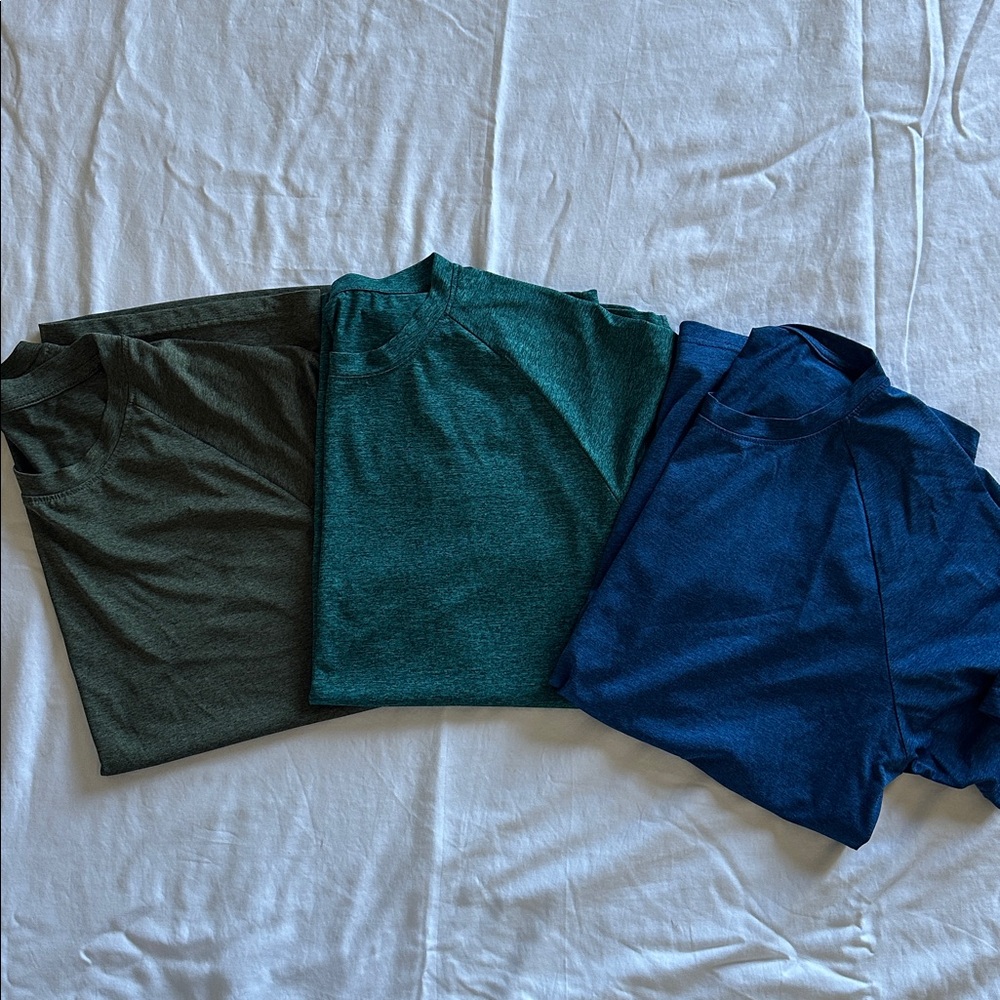 Set of Three Men's T-Shirts in Green, Teal, and Blue